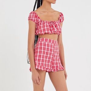 UO Plaid Cropped Top & High-Rise Ruffle Short